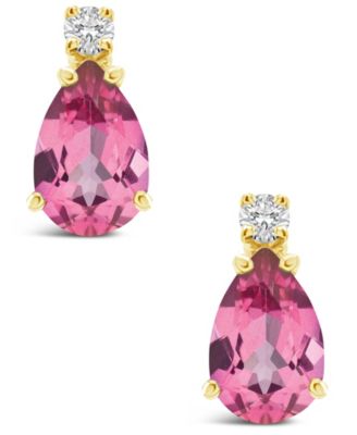 Pink Topaz (1 ct. t.w.) and Diamond Accent Stud Earrings in 14K Yellow Gold or 14K White Gold