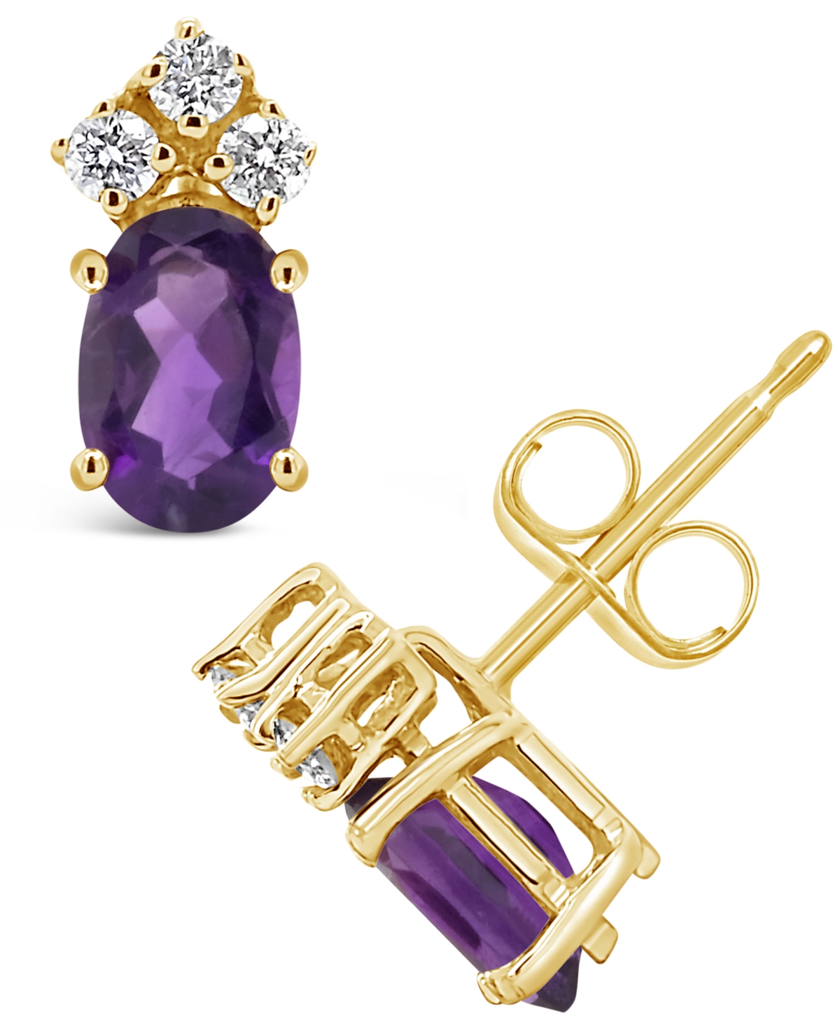 Macy's Amethyst (7/8 Ct. T.w.) And Diamond (1/8 Ct. T.w.) Stud Earrings In 14k Yellow Gold