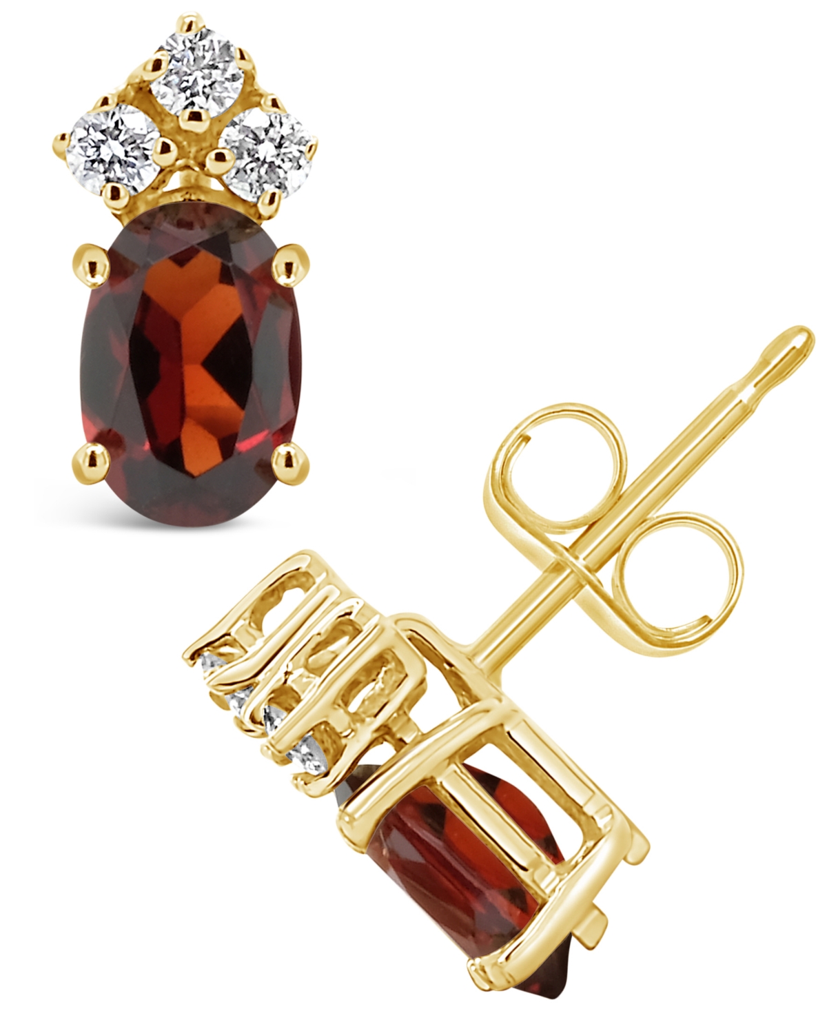 Macy's Amethyst (7/8 Ct. T.w.) And Diamond (1/8 Ct. T.w.) Stud Earrings In 14k Yellow Gold In Garnet