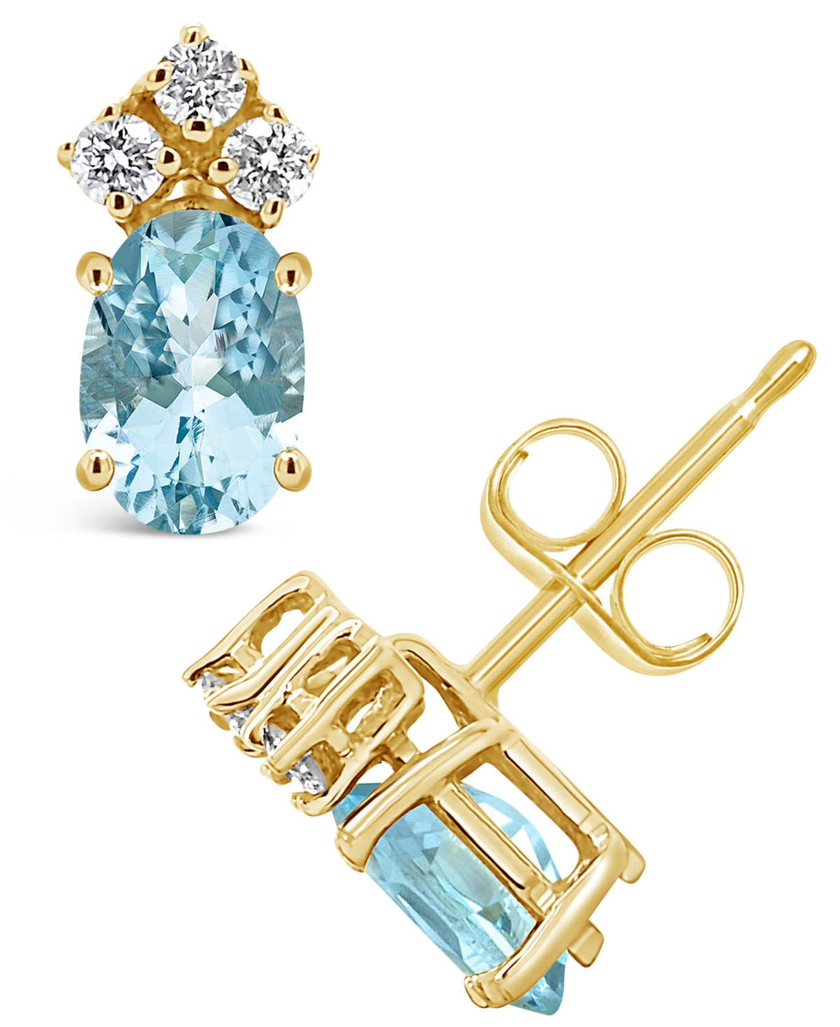 Macy's Amethyst (7/8 Ct. T.w.) And Diamond (1/8 Ct. T.w.) Stud Earrings In 14k Yellow Gold In Aquamarine