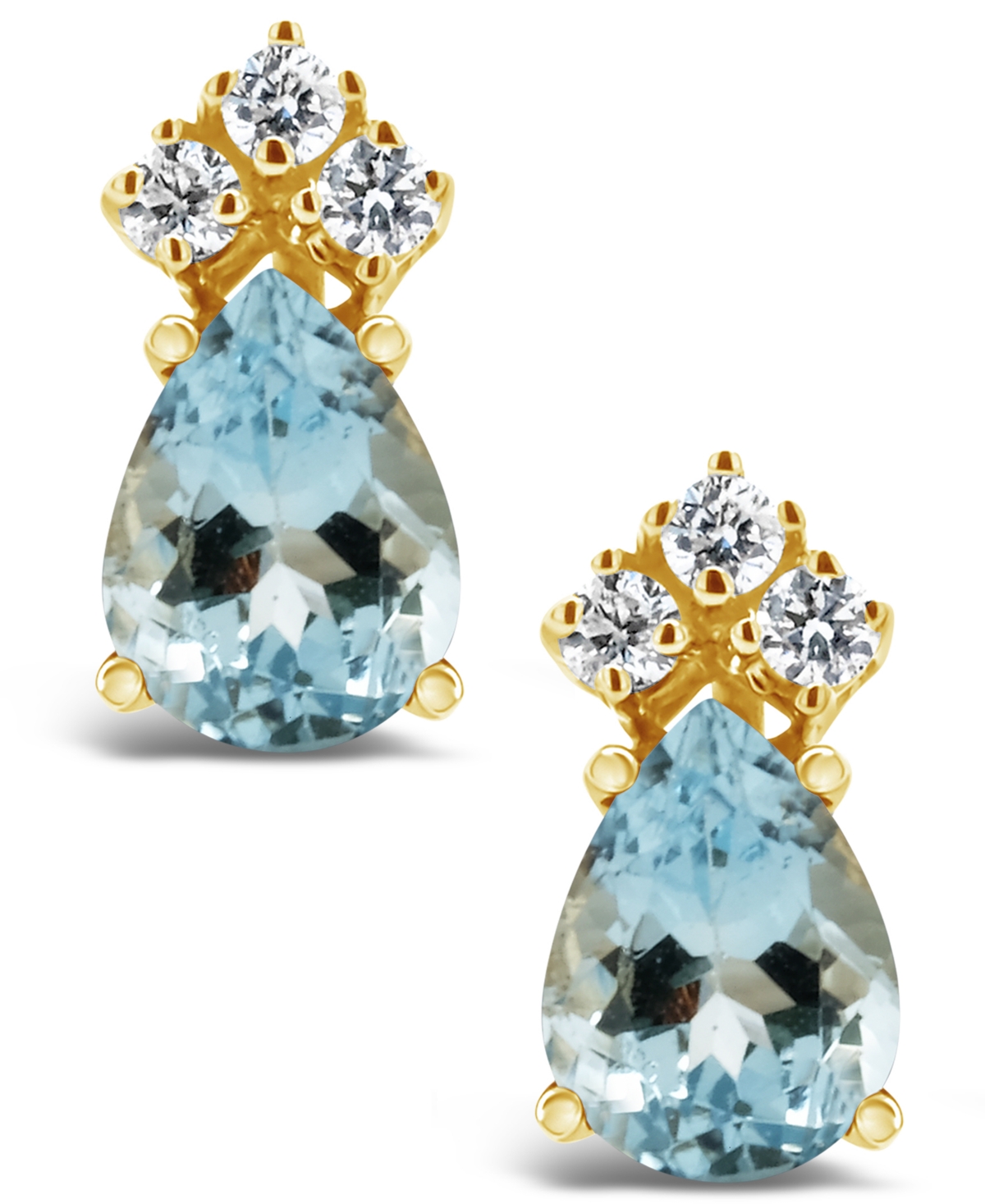 Aquamarine (1-1/5 ct.t.w) and Diamond (1/8 ct.t.w) Stud Earrings in 14K Yellow- Gold
