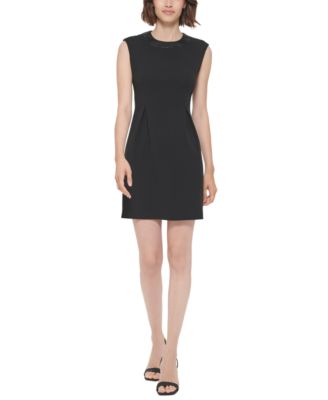 Calvin Klein - Women's Faux-Leather-Trim Sheath Dress