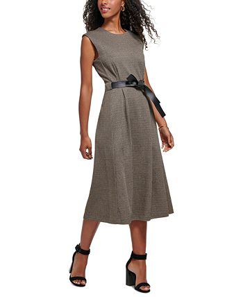 Calvin klein belted a line midi dress outlet