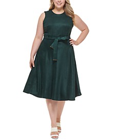 Plus Size Faux-Suede Belted Midi Dress