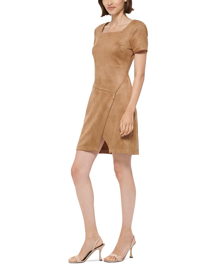 Calvin Klein Petite FauxSuede ZipFront Dress Macy's