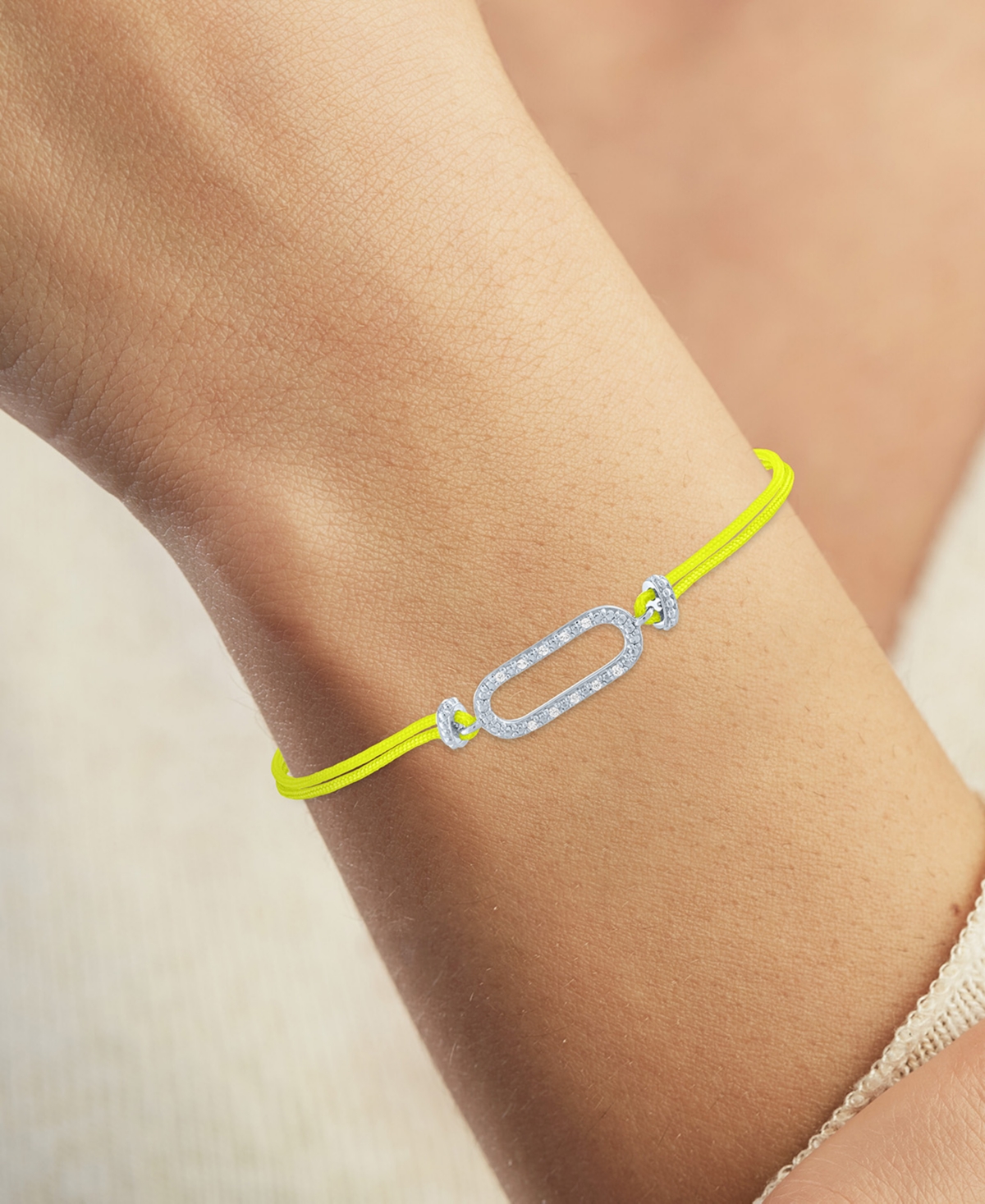 Diamond Accent Single Link Yellow Cord Bracelet - Sterling Silver