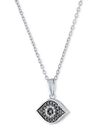 Macy's Black & White Diamond Accent Evil Eye Pendant Necklace in Sterling Silver, 16" + 2" extender