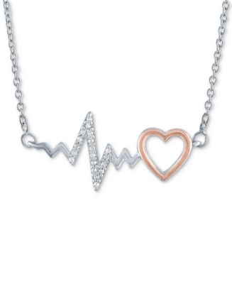 Macy's Diamond Accent Heartbeat Heart Pendant Necklace in