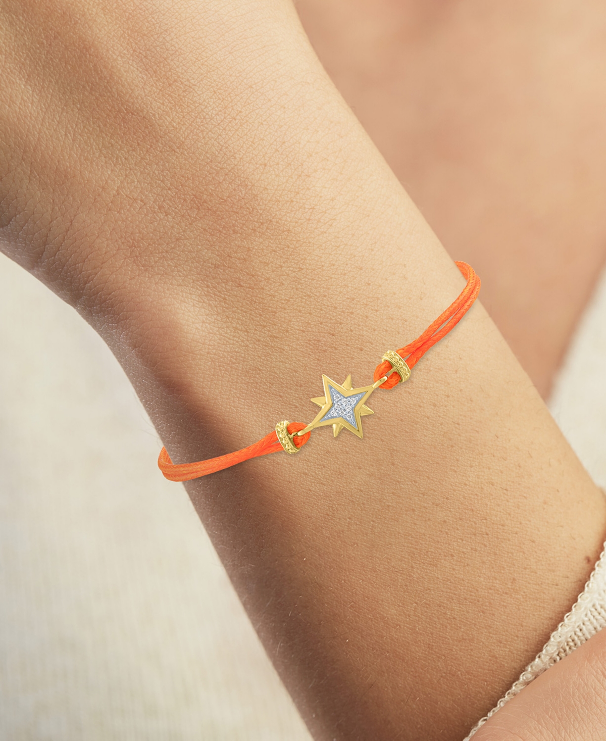 Diamond Accent North Star Cord Bracelet in 14k Gold-Plated Sterling Silver - Gold-Plated Sterling Silver