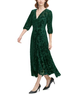 Calvin Klein Velvet Faux-Wrap Dress & Reviews - Dresses - Women - Macy's