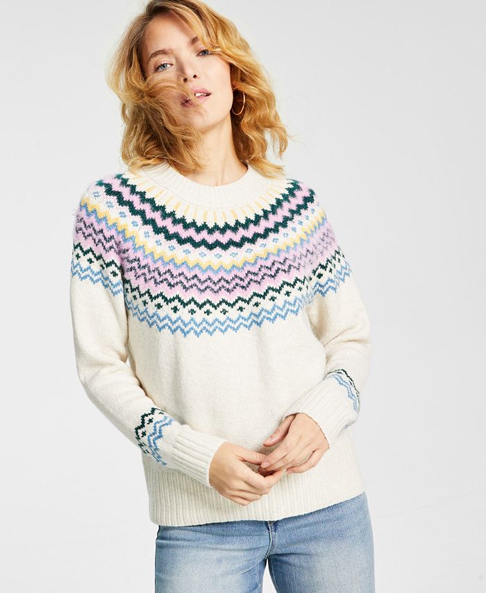 Style & Co Women's Fair Isle Crewneck Sweater, Created for Macy's ...