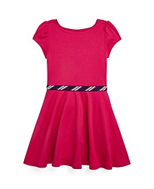 Little Girls and Toddler Girls Short Sleeves Striped-Trim Ponte Dress