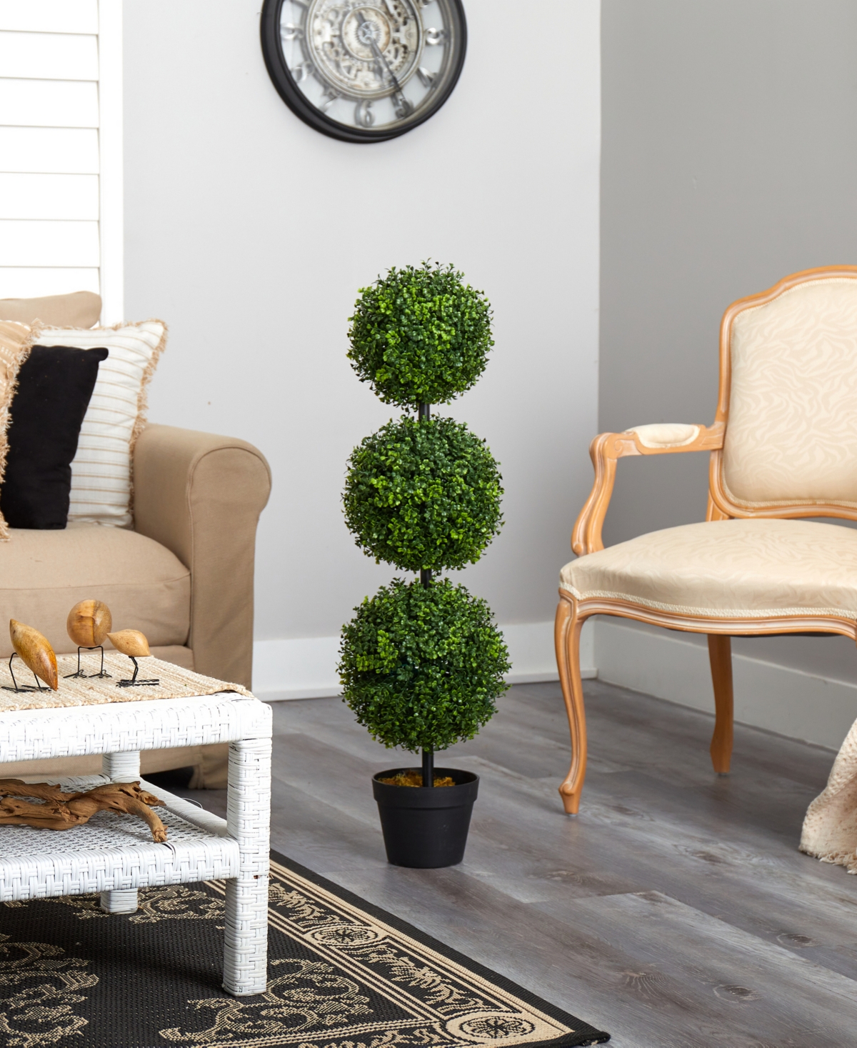 NEARLY NATURAL 3' BOXWOOD TRIPLE BALL TOPIARY ARTIFICIAL TREE INDOOR/OUTDOOR 