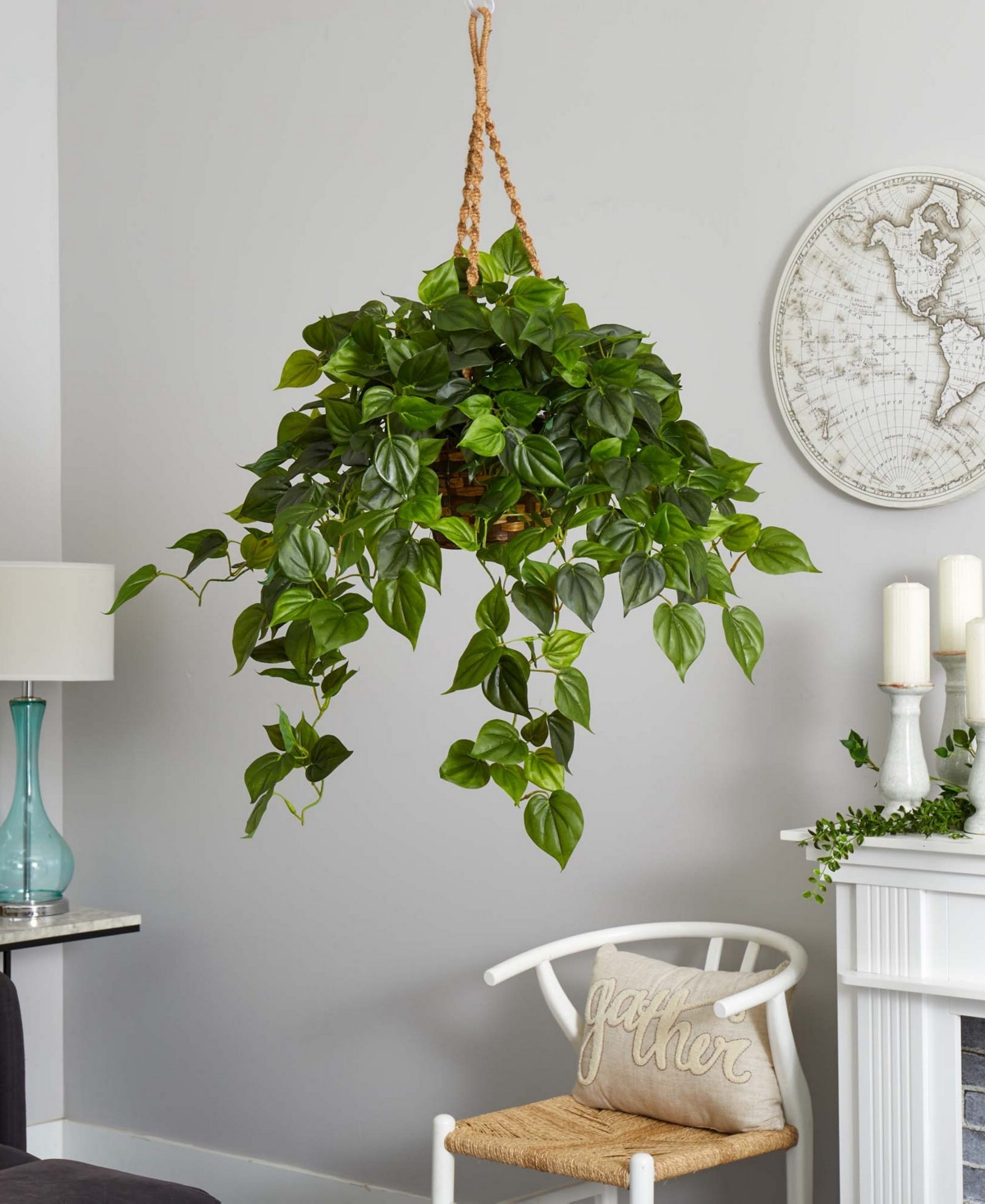 Shop Nearly Natural Philodendron Uv-resistant Indoor/outdoor Artificial Plant Hanging Basket In Green