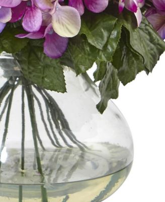 Dark Pink Hydrangea Artificial Arrangement with Large Glass Vase