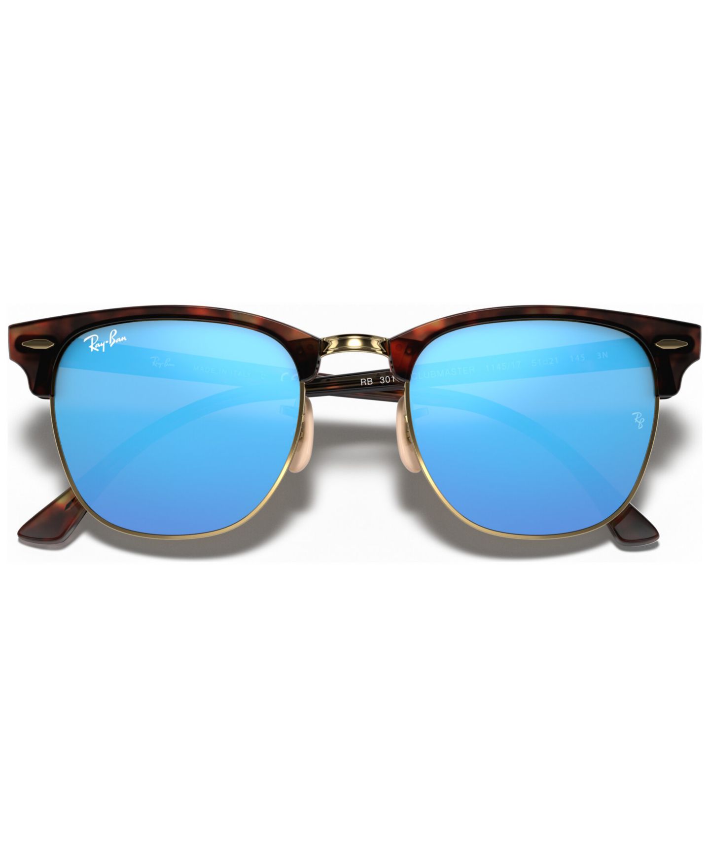Солнцезащитные очки Ray-Ban Unisex Sunglasses, RB3016 Clubmaster Mineral Flash Lenses, цвет: Золотой синий — фото 5