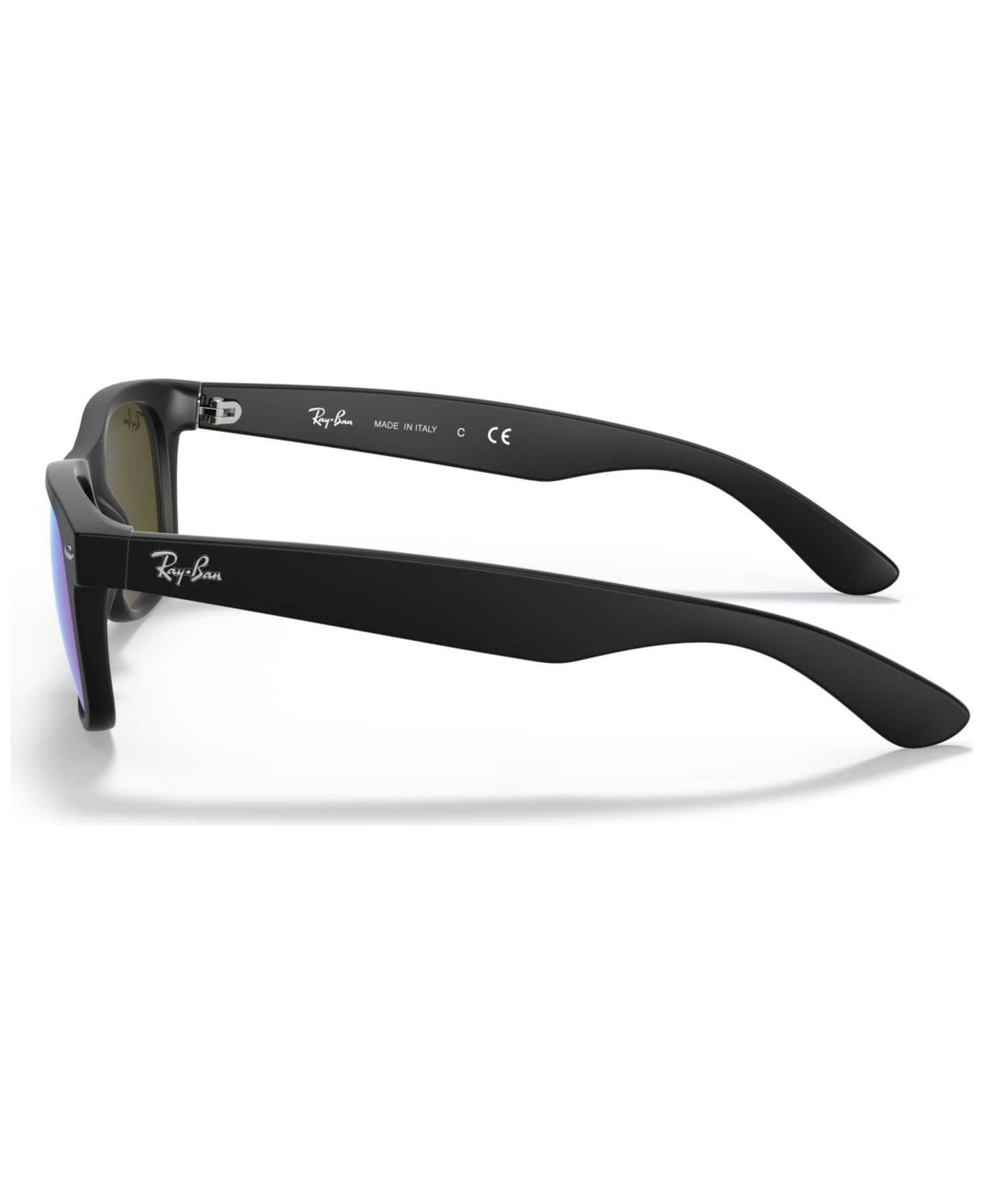 Женские солнцезащитные очки Ray-Ban Sunglasses, RB2132 New Wayfarer Flash, цвет: Чёрный матовый / Синий — фото 3