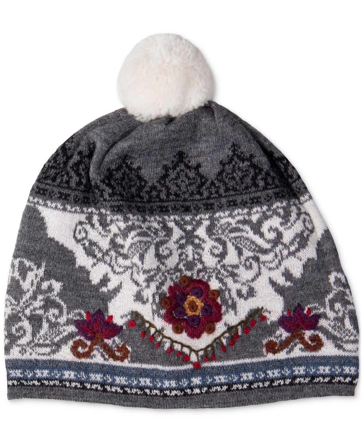 Women's Embroidered Alpaca Melia Beanie - Open Gray