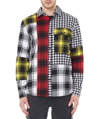 elevenparis - Men's Cut & Sew Colorblocked Plaid Shirt