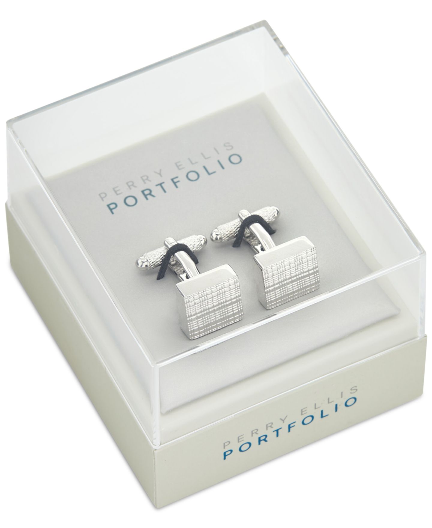Мужские запонки Perry Ellis Portfolio Plaid Cufflinks, цвет: Серебряный — фото 2