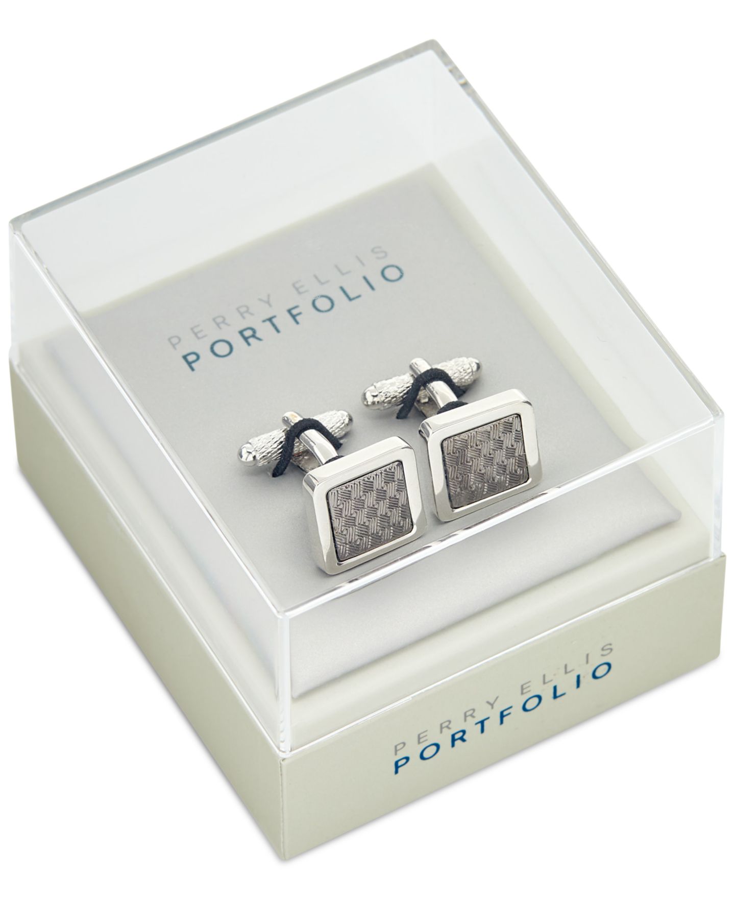 Мужские запонки Perry Ellis Portfolio Crosshatch Cufflinks, цвет: Графитовый металлик — фото 2