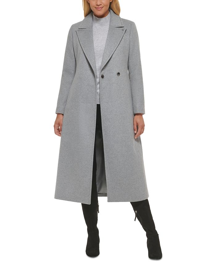 Calvin Klein Women's Belted Wrap Coat Gray Size Petite Large