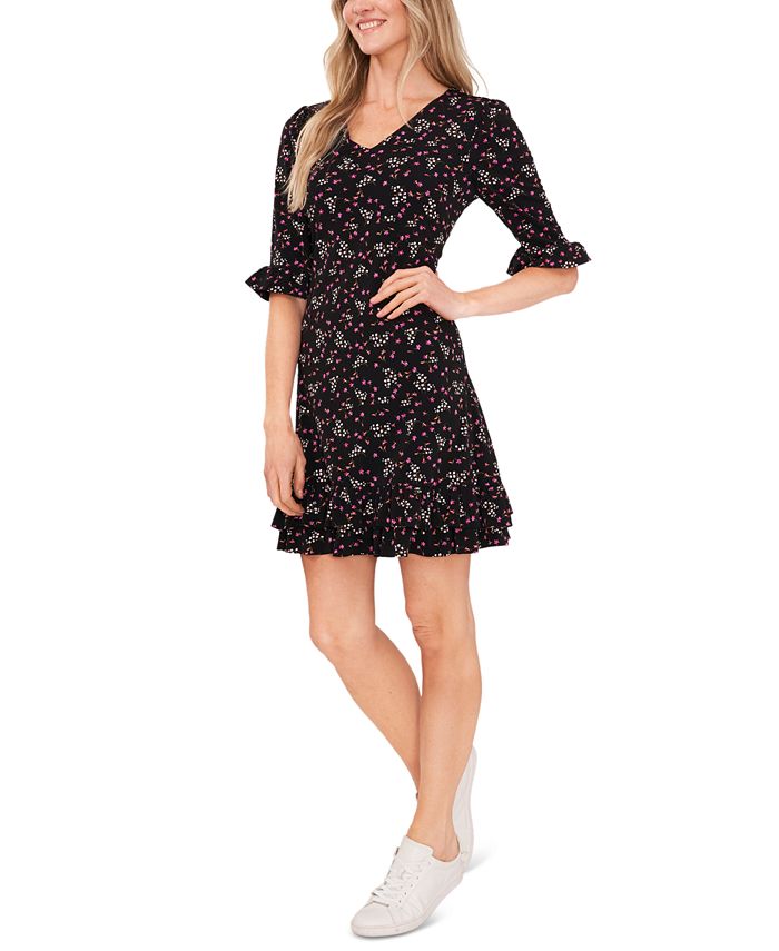 CeCe Women's Printed VNeck RuffleHem Knit Dress Macy's