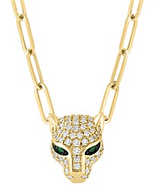 EFFY® Diamond (3/8 ct. t.w.) & Emerald Accent Panther Head 17" Pendant Necklace in 14k Gold