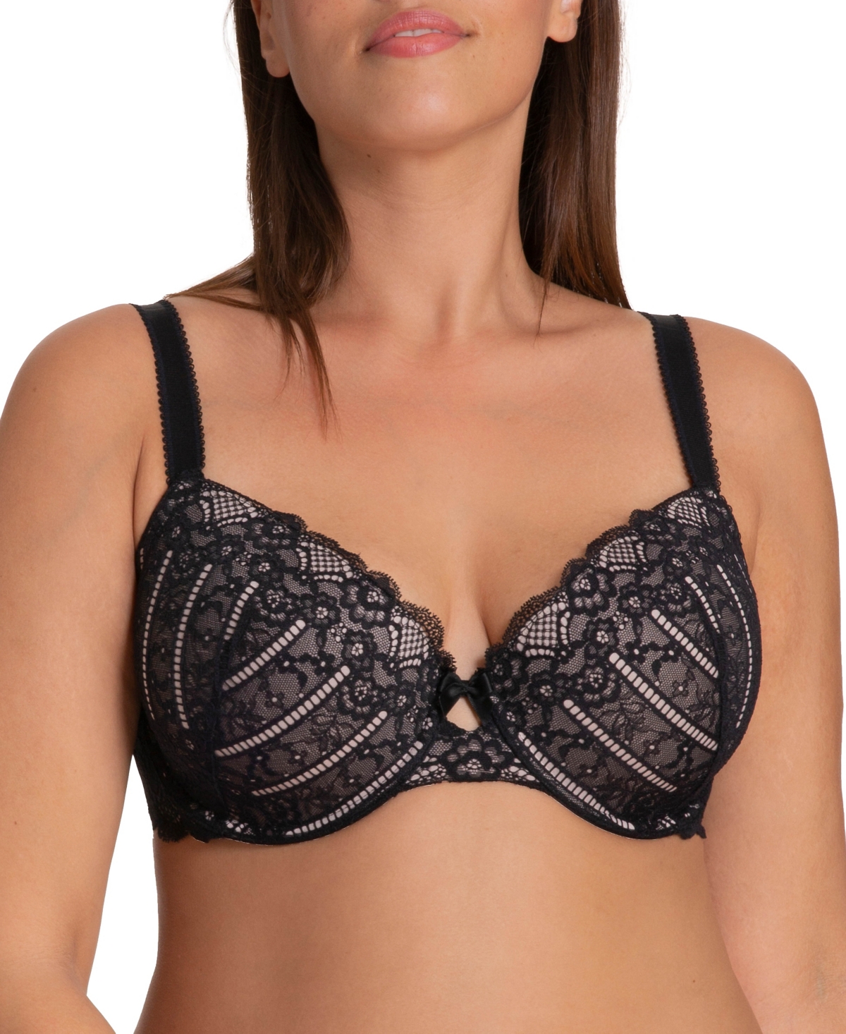Lindex Willow geo lace non padded balconette bra in black