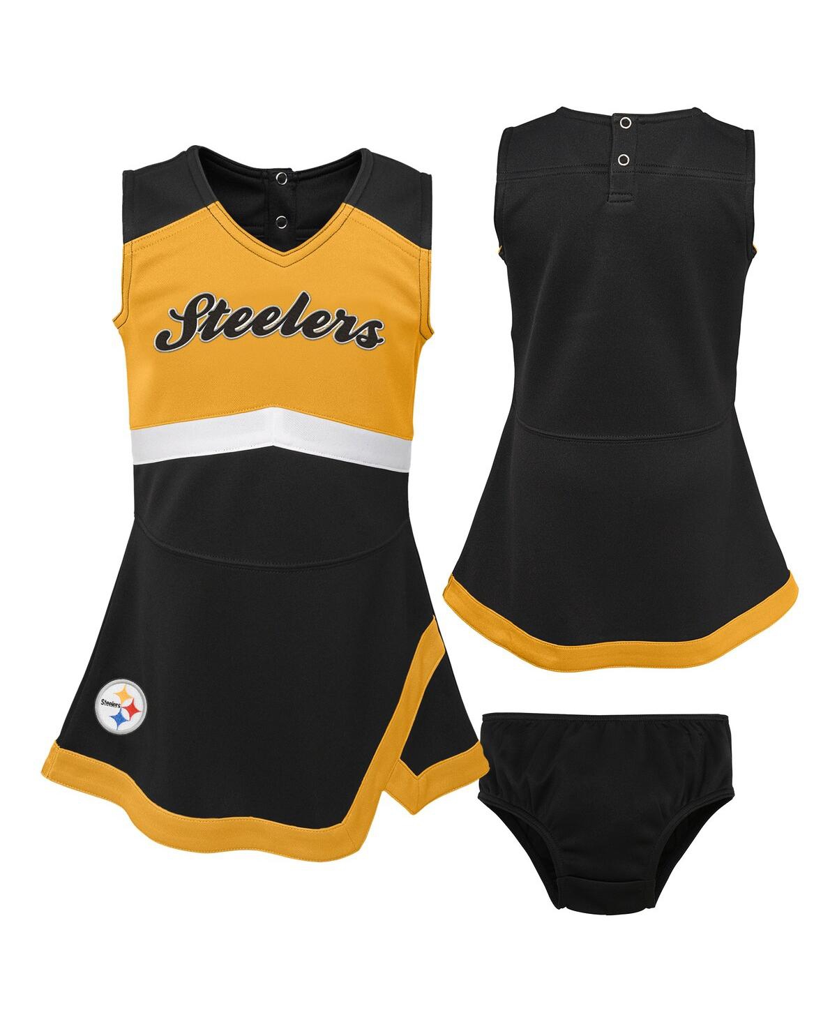 Outerstuff Babies' Infant Girls Black, Gold Pittsburgh Steelers Cheer Captain Jumper Dress In Black,gold