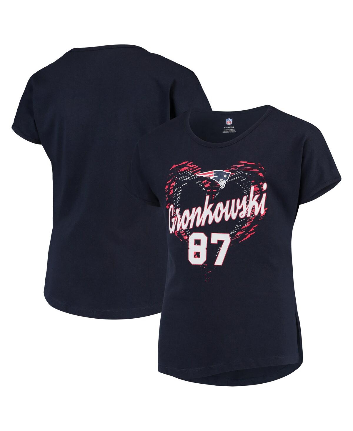 Outerstuff Kids' Big Girls Rob Gronkowski Navy New England Patriots Sonic Heart Player Name And Number Dolman T-shirt