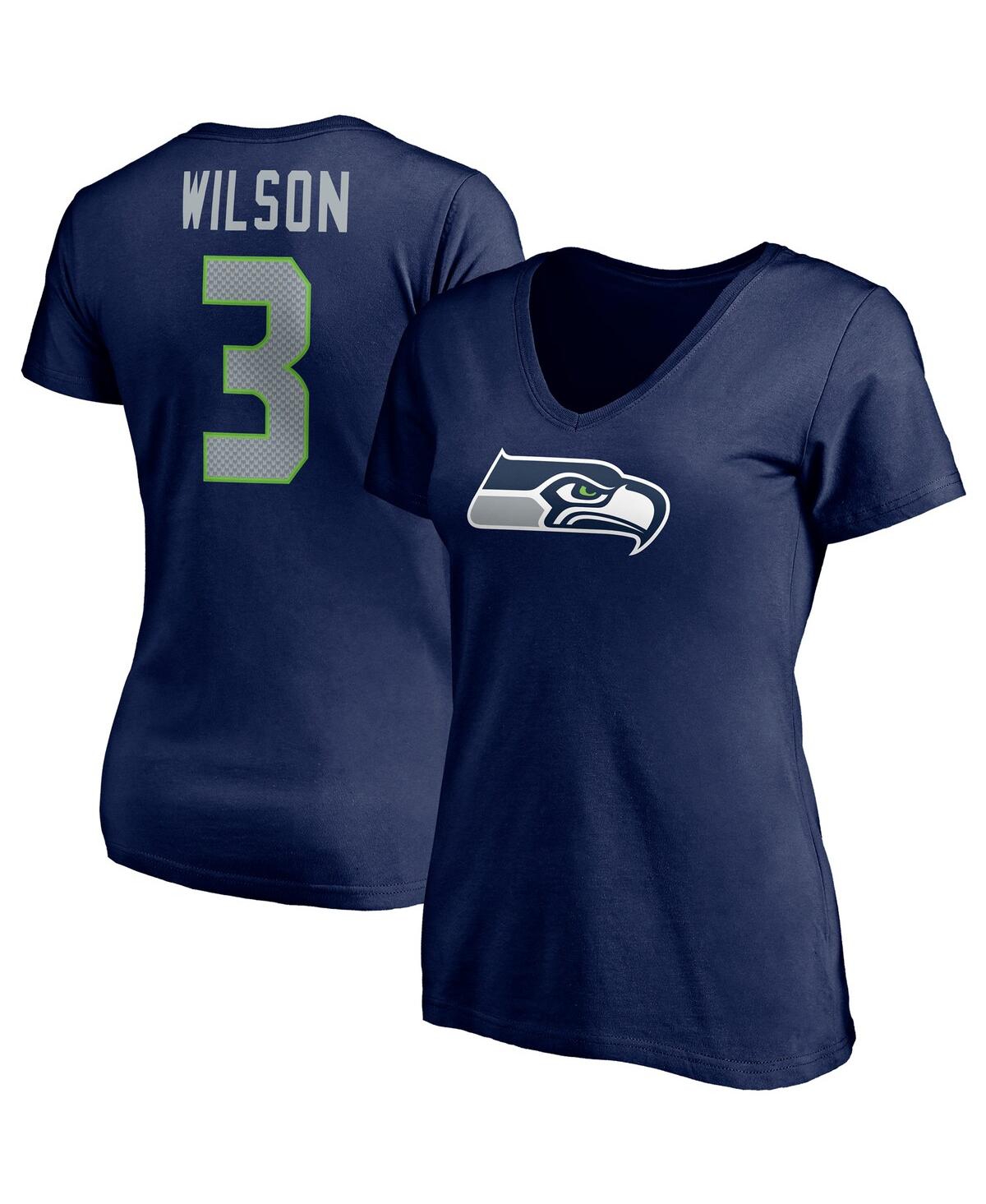 Fanatics Women's Russell Wilson College Navy Seattle Seahawks Player Icon Name And Number V-neck T-shirt In Navy