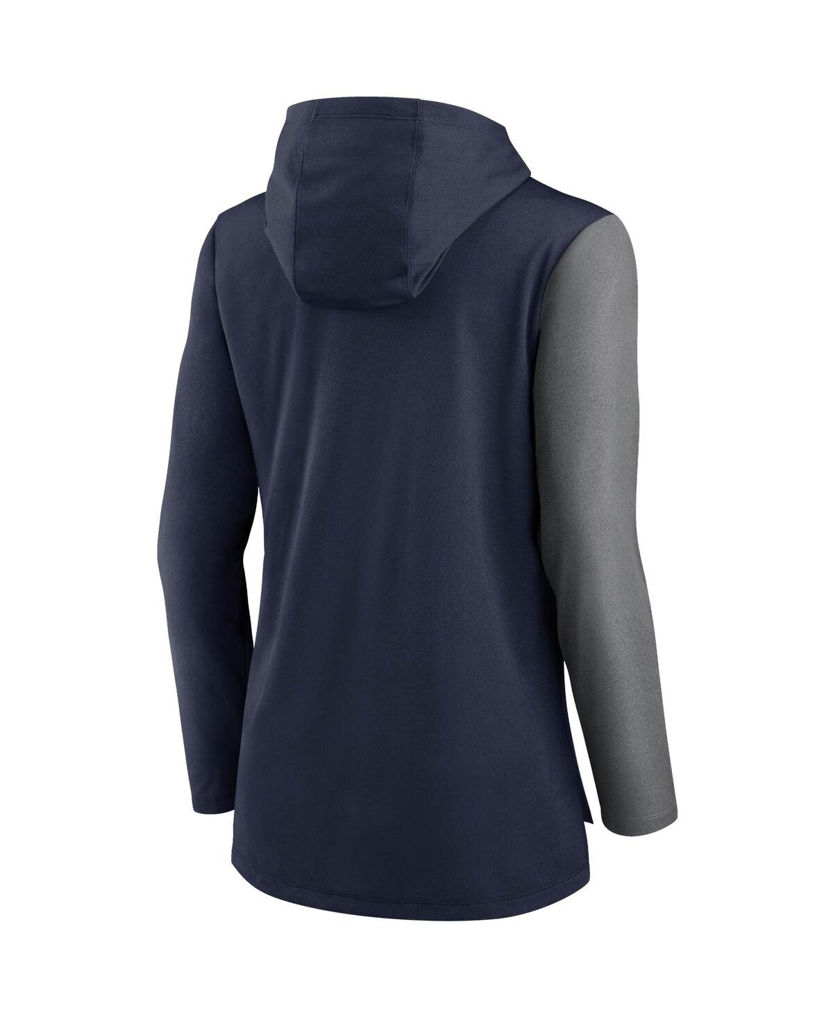 Shop Nike Women's  Navy And Heathered Charcoal Tennessee Titans Chevron Hoodie Performance Long Sleeve T-s In Navy,heathered Charcoal