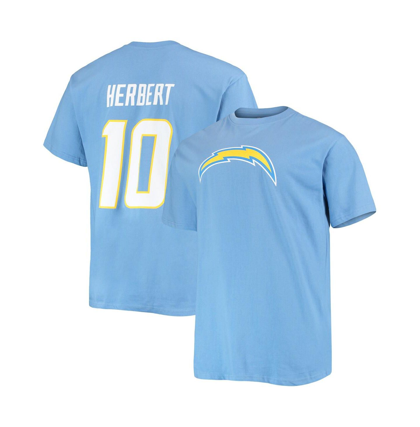 Мужская футболка Fanatics Justin Herbert Powder Blue Los Angeles Chargers Big and Tall Player Name and Number — фото 1