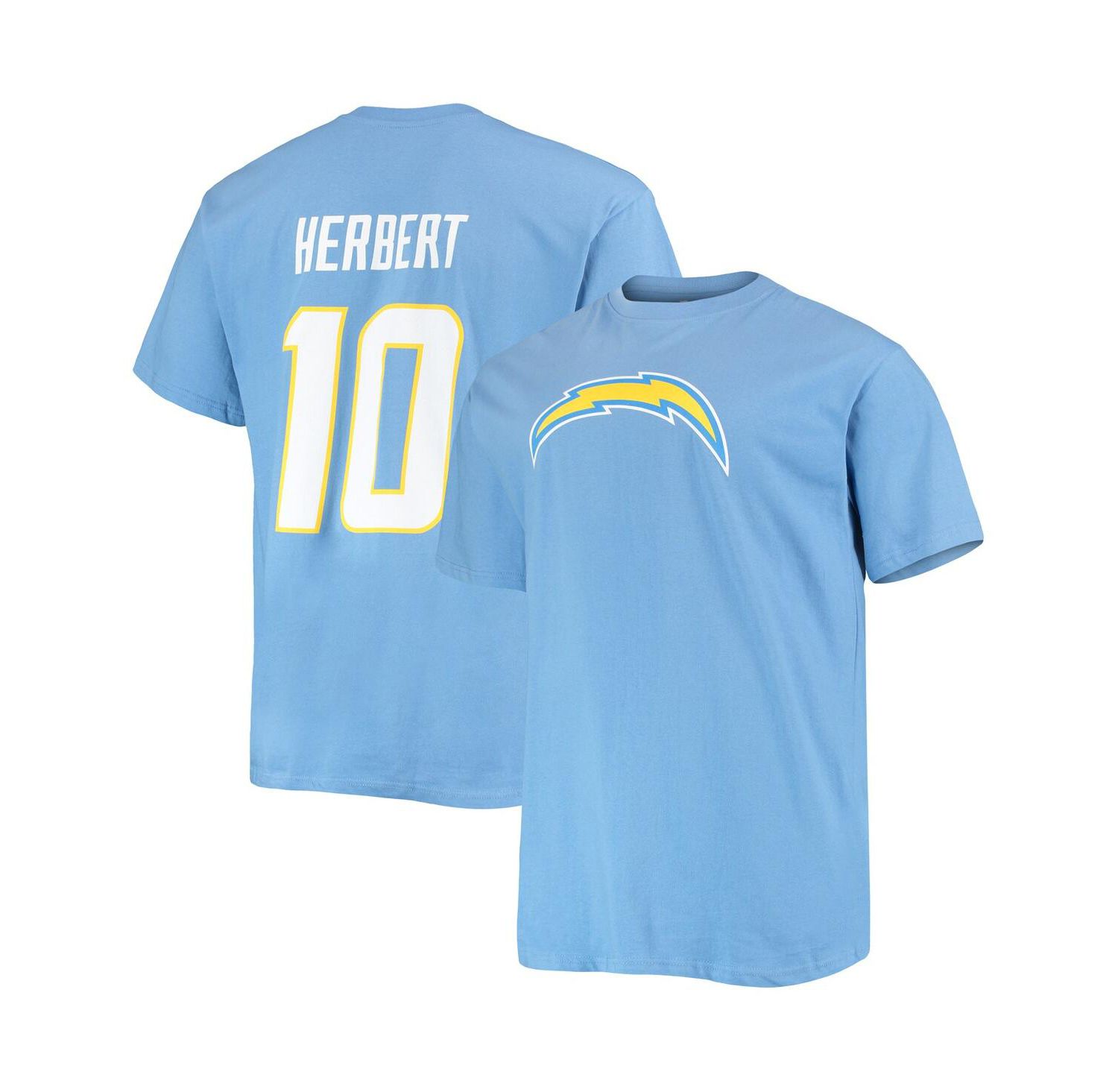 Men's Justin Herbert Powder Blue Los Angeles Chargers Big and Tall Player Name and Number T-shirt