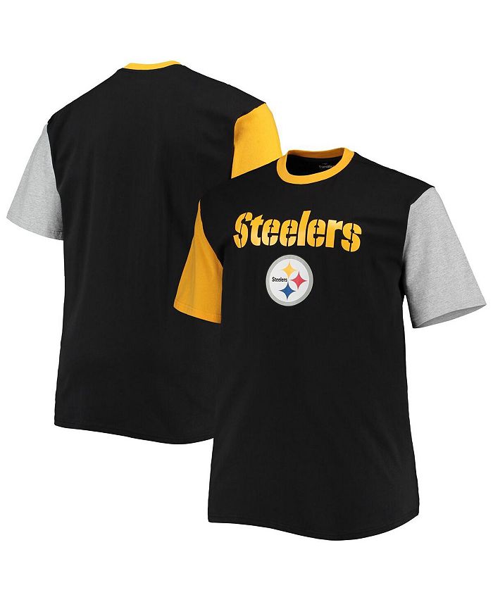 Profile Men's Black, Gold Pittsburgh Steelers Big and Tall Colorblocked  T-shirt - Macy's