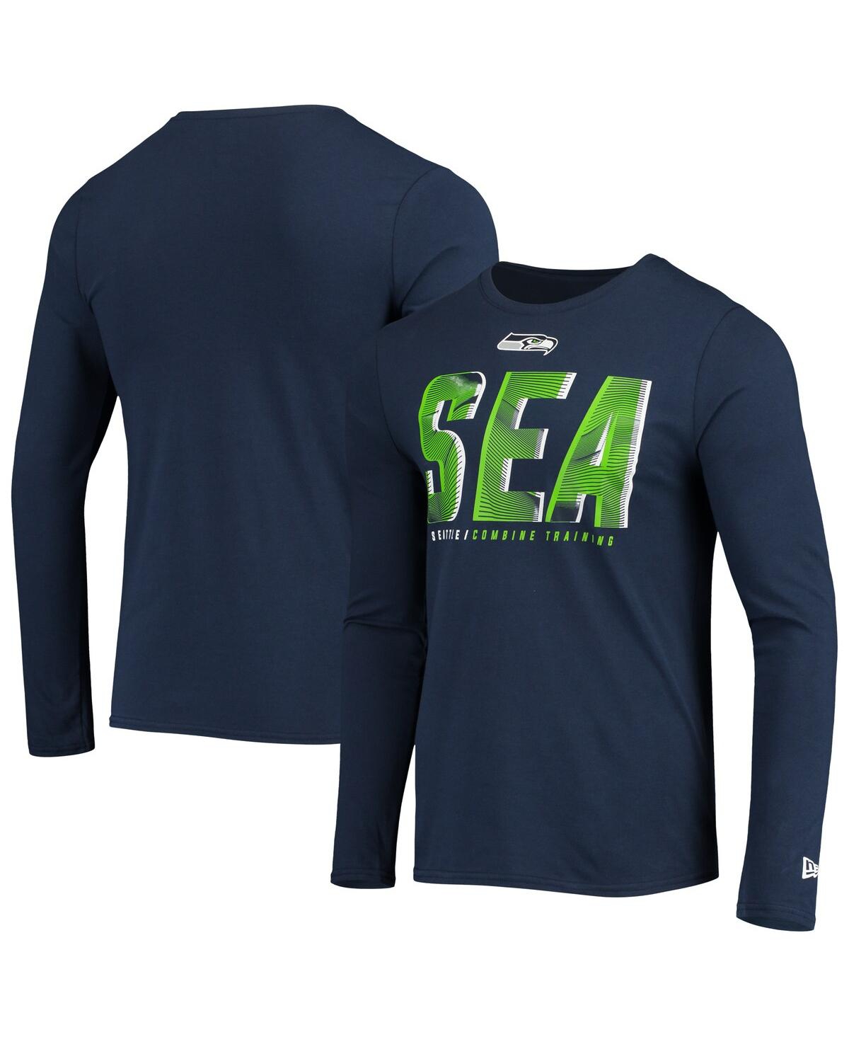 New Era Men's  College Navy Seattle Seahawks Combine Authentic Static Abbreviation Long Sleeve T-shir