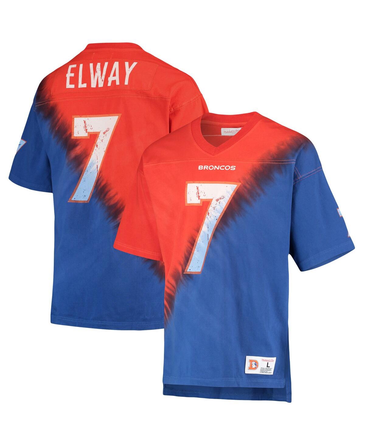 Mitchell & Ness John Elway Orange/royal Denver Broncos Retired Player Name & Number Diagonal Tie-dye In Orange,royal