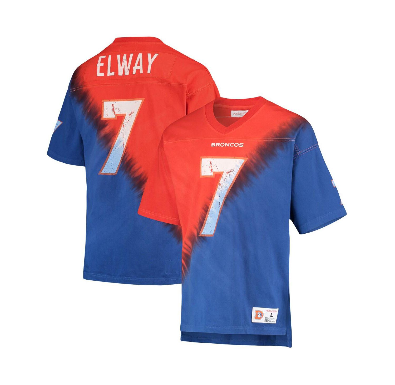 Men's John Elway Orange, Royal Denver Broncos Retired Player Name and Number Diagonal Tie-Dye V-Neck T-shirt