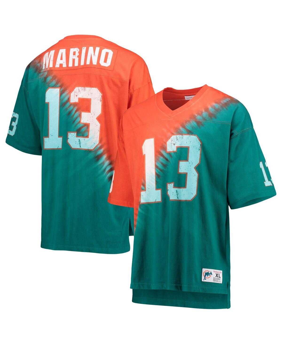 Mitchell & Ness Dan Marino Orange/aqua Miami Dolphins Retired Player Name & Number Diagonal Tie-dye In Orange,aqua