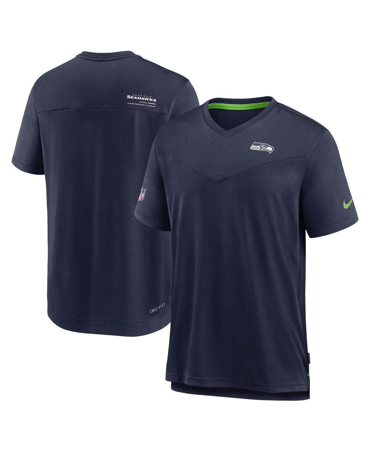 Men's NikeSeattle Seahawks 2022 Sideline Coach Chevron Lock Up Performance V-Neck T-shirt - Heather Navy