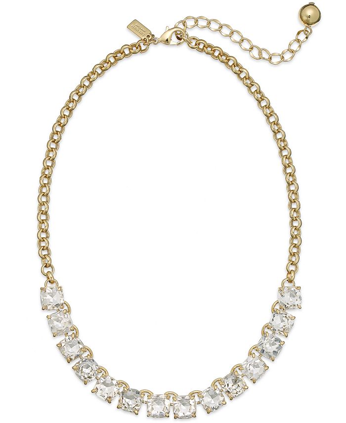 kate spade new york Gold-Tone Crystal Frontal Necklace - Macy's