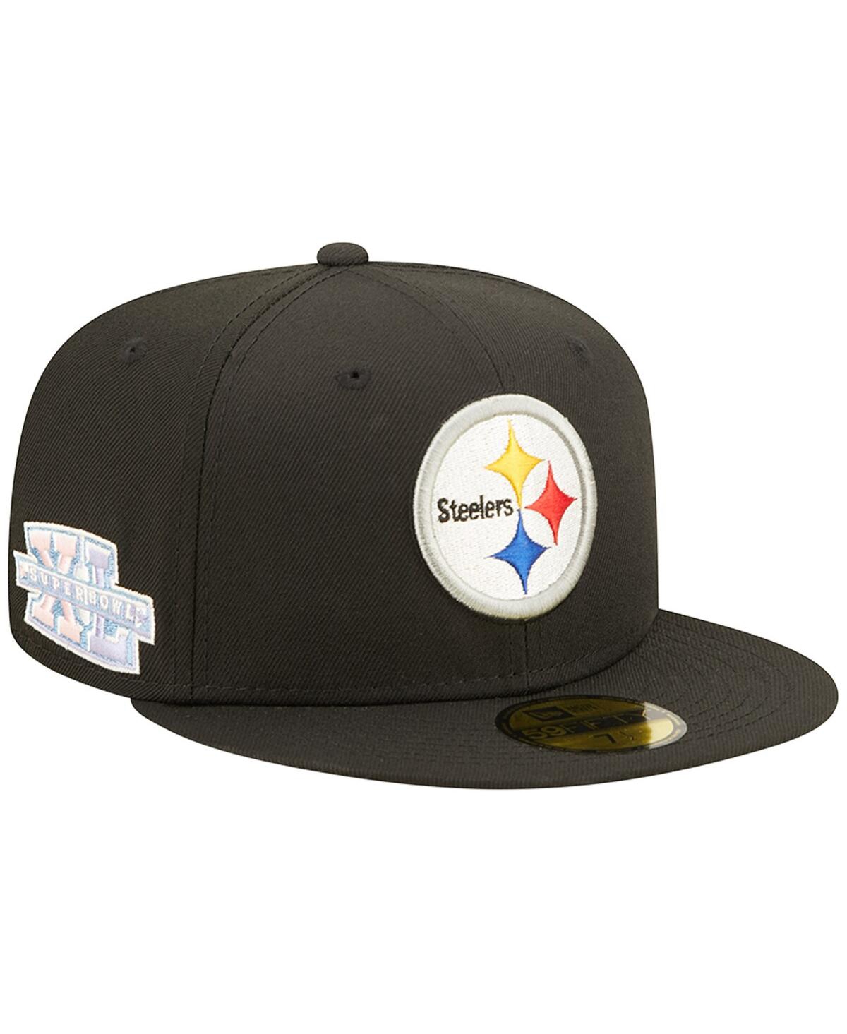 Men's New EraPittsburgh Steelers Super Bowl Xl Pink Pop Sweat 59FIFTY Fitted Hat - Black