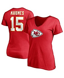Women's Branded Patrick Mahomes Red Kansas City Chiefs Player Icon Name and Number V-Neck T-shirt