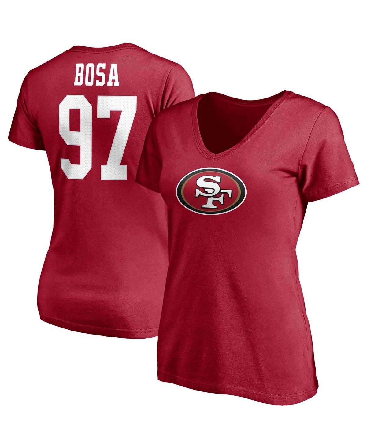 Shop Fanatics Women's  Nick Bosa Scarlet San Francisco 49ers Player Icon Name And Number V-neck T-shirt