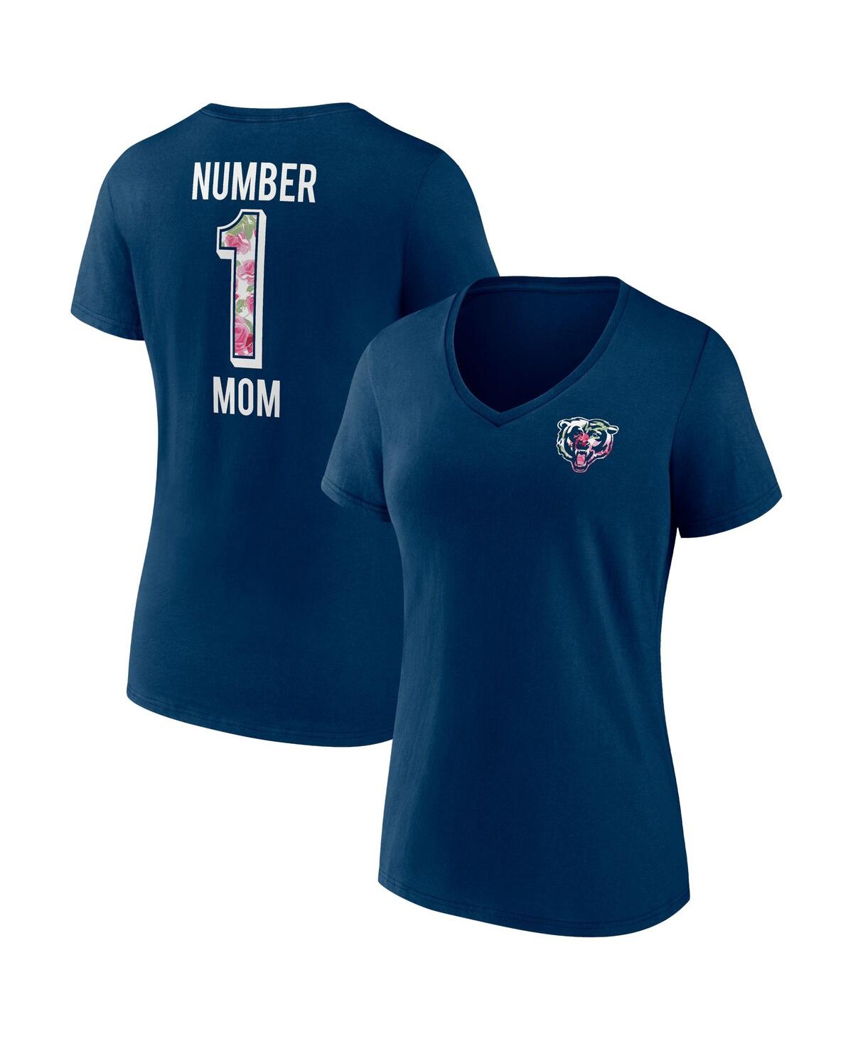 Fanatics Branded Navy Chicago Bears Plus Size Mother's Day #1 Mom V-neck T-shirt In Navy
