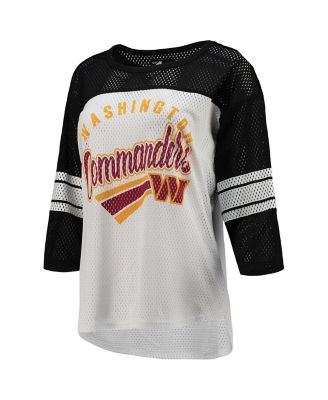 Women's White, Black Washington Commanders First Team 3/4-Sleeve Mesh Top