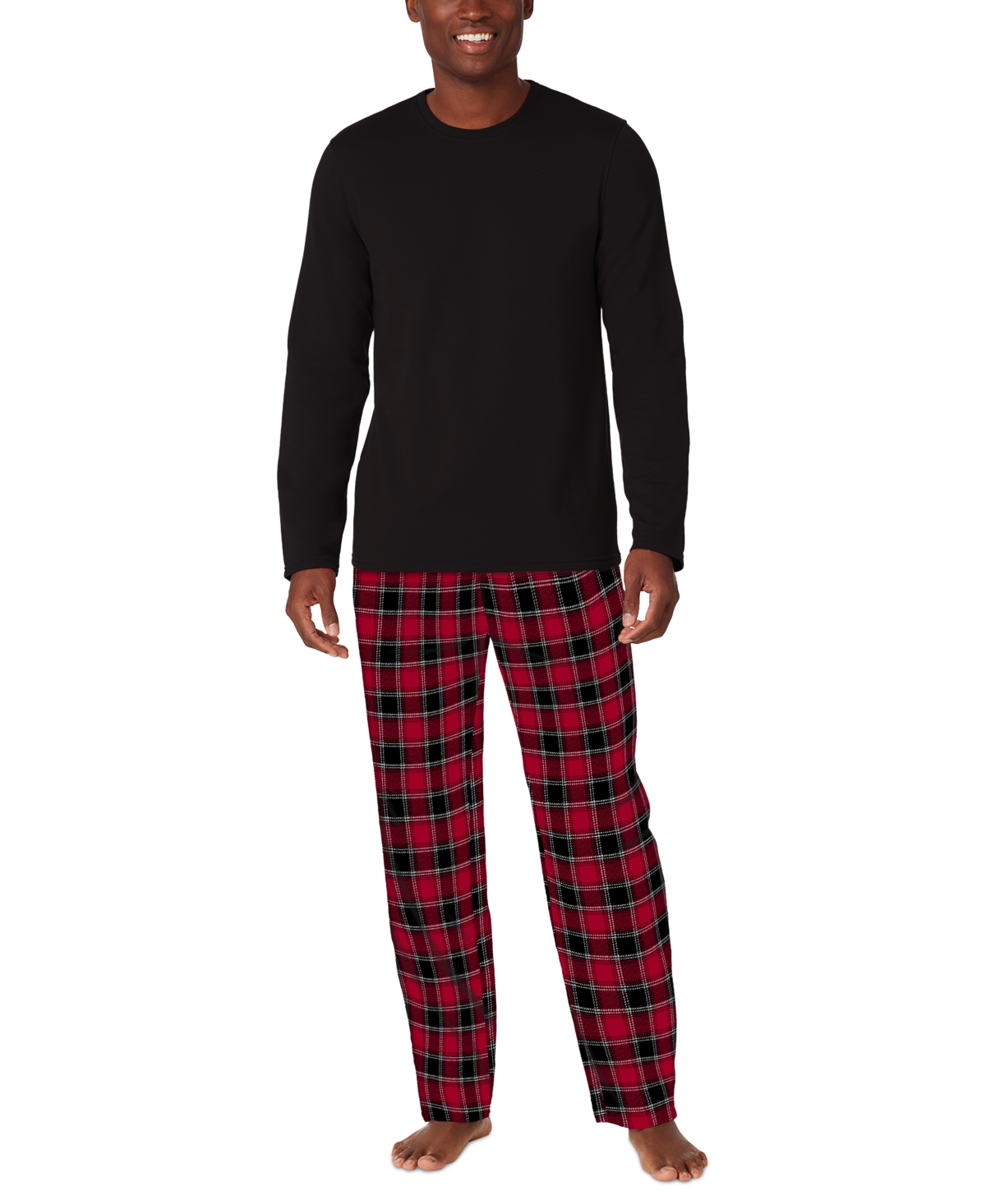 Men's Cozy Lodge 2-Pc. Solid French Terry Sweatshirt & Plaid Pajama Pants Set - Blue Plaid