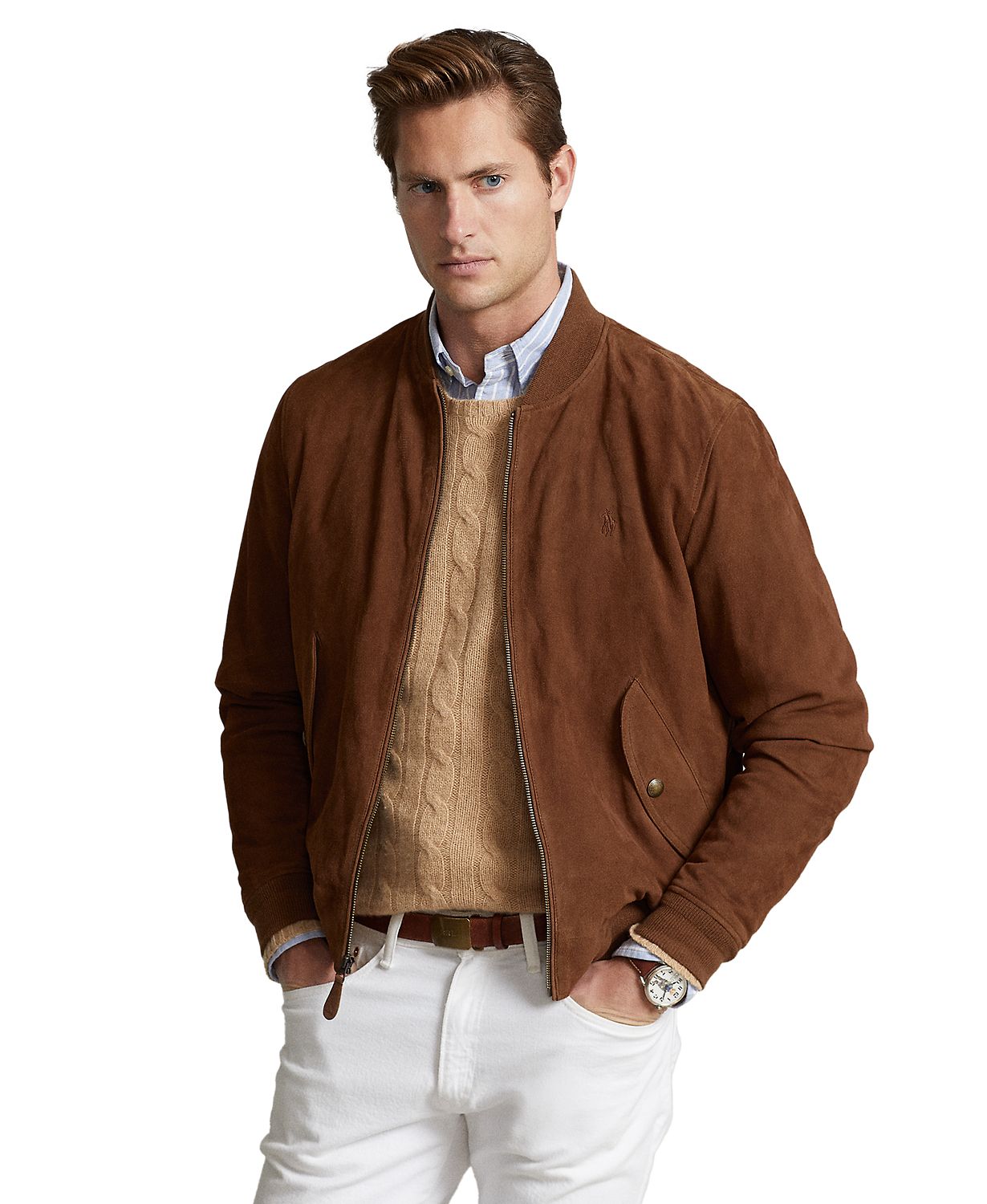 Mens Suede Bomber Jacket