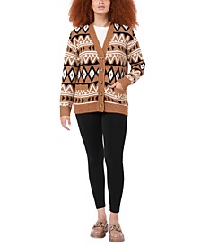 Women's Long Sleeve Geometric Knit Button-Front Cardigan Sweater 